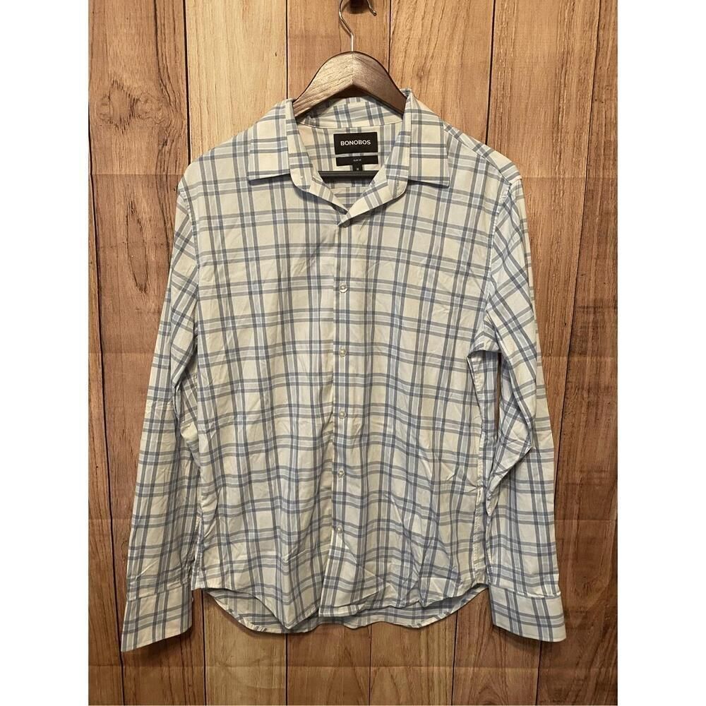 Bonobos Medium Men's Slim Fit Long Sleeve Button Down Shirt white blue